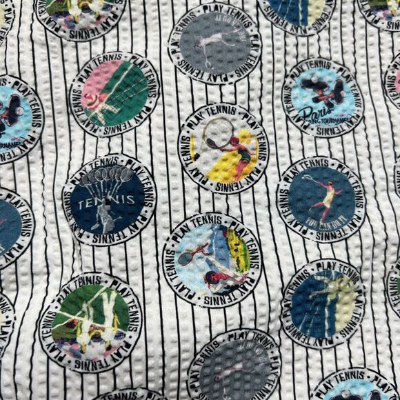 Eton Tennis Pattern Short Sleeve Seersucker Popover Shirt Mens Large Slim RARE - Picture 3 of 9